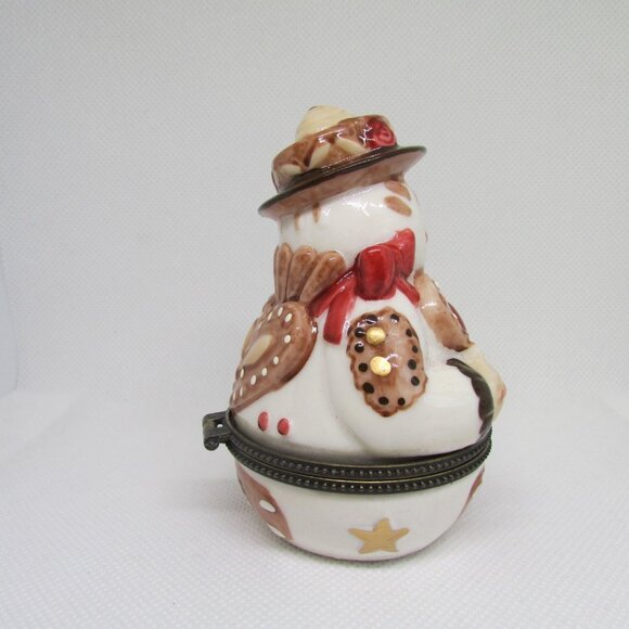 Villeroy & Boch Snowman Trinket Box Holding Heart Porcelain 3.5" In Box - Treats - Picture 6 of 11